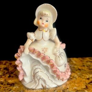 Vintage Porcelain KELVIN Exclusive Japan Bloomer Girl Pink Ruffle Trim Dress